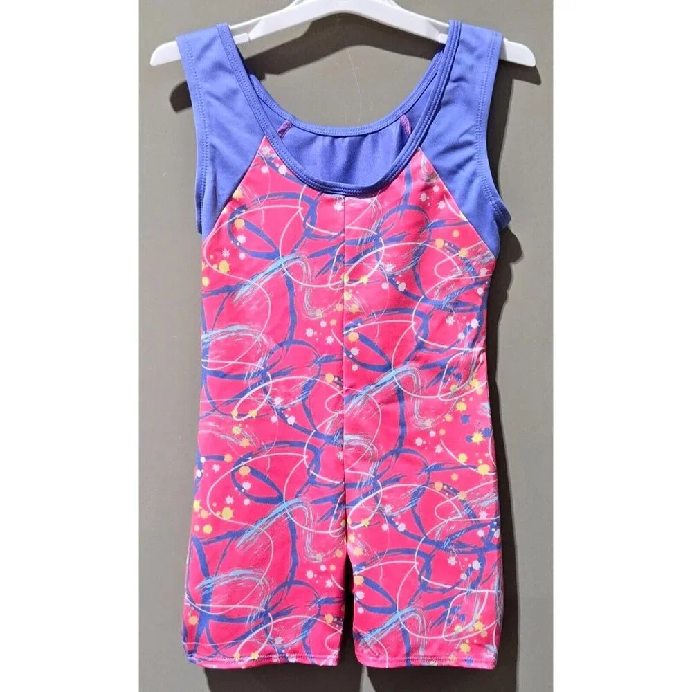 Cat & Jack Pink Scribbles Gymnastics Biketard Leotard w/ Shorts Bottom -- XS 4/5